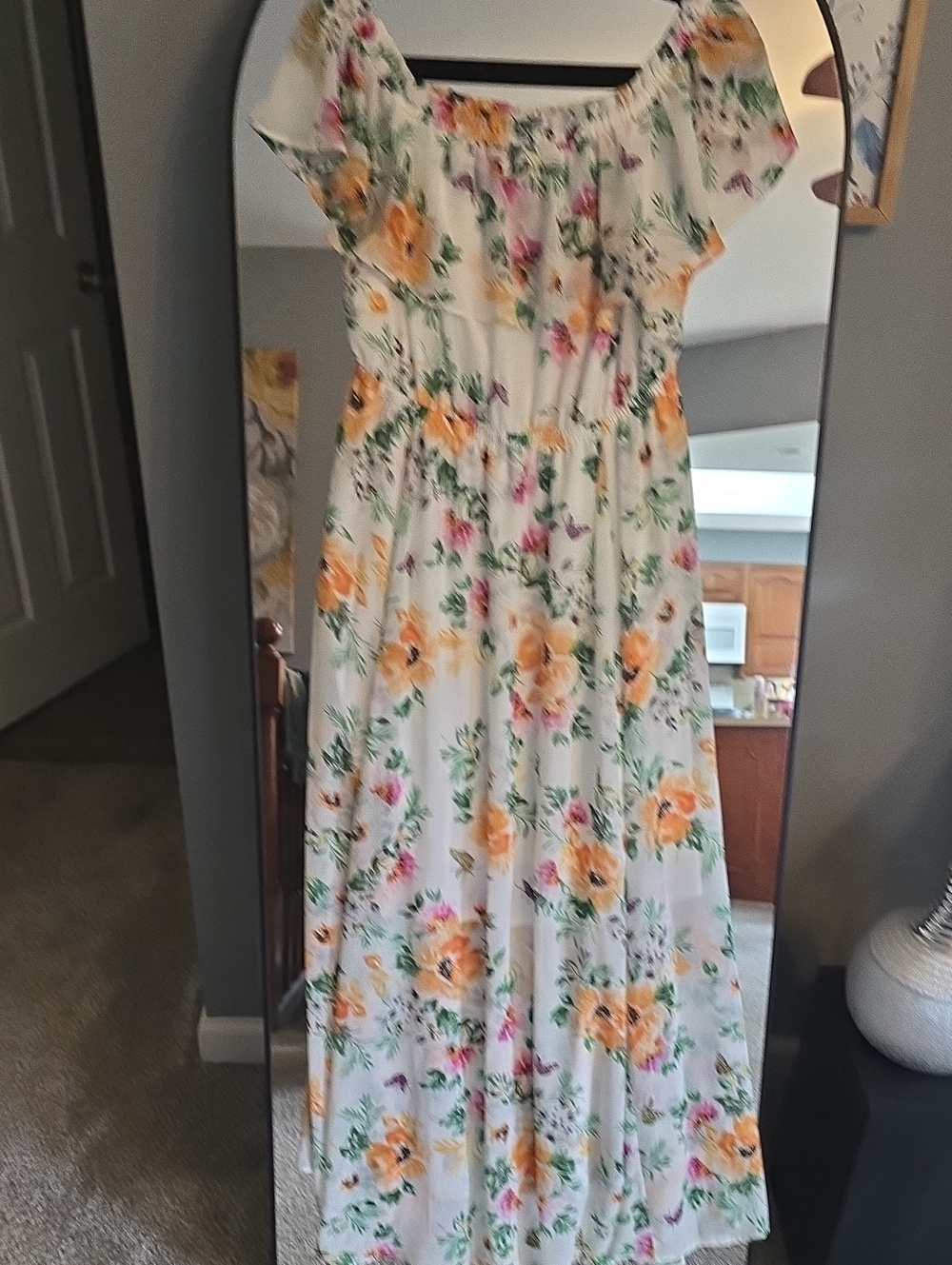 torrid White Floral Off-Shoulder Maxi Dress with Yellow & Pink Blooms